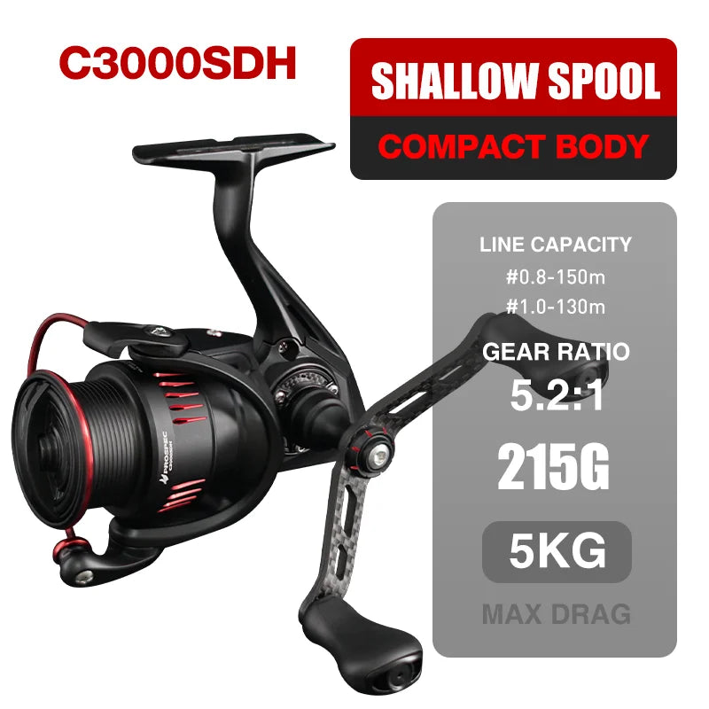 Seasir Prospec Spining Reel P-Series Ultralight Carbon Fiber Washers 8+1BB Max Drag 9Kg Freshwater Saltwater Fishing Coil