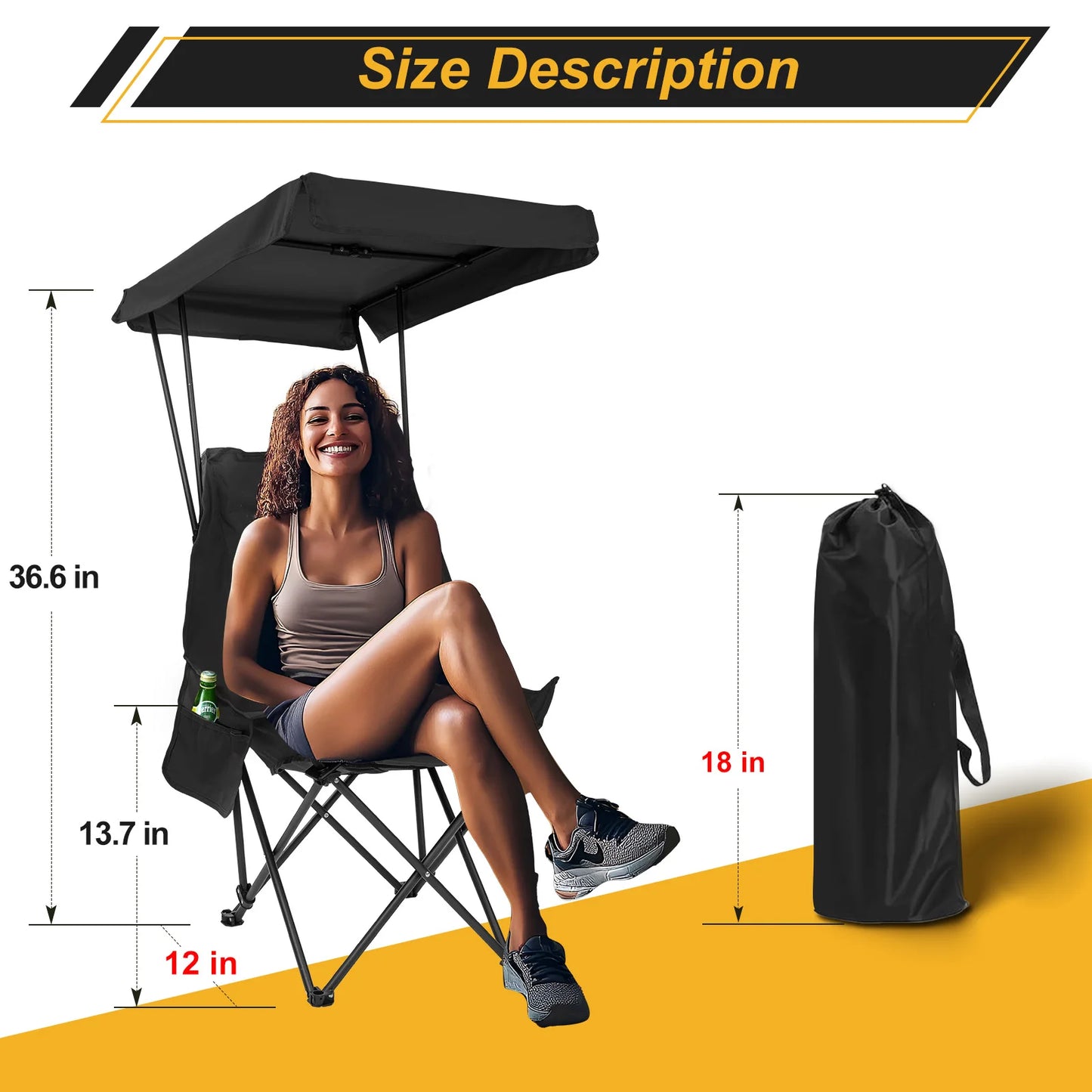 Camping Chair Beach Chair With Shade Canopy YOUNG WOOD Portable , Fold Lightweight Oversized For All, Easy To Open And Close