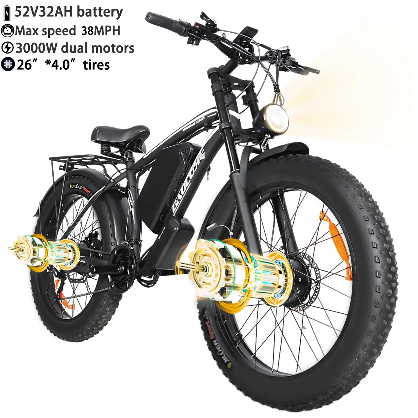 BAOLUJIE Peak 3000W/5000W Dual Motor Electric Bicycle E-Bike for Adults,Electric Motorcycle 48V/52V Battery,Max Speed 38 MPH