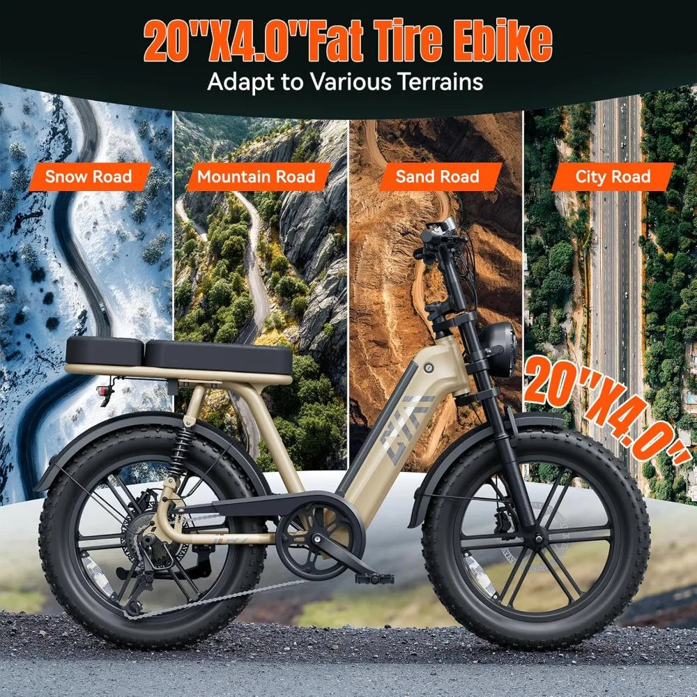 Electric Bike for Adults 1500W Peak 20" Fat Tire All-Terrain E-Bike 60 Miles 28MPH Electric Dirt Bike for Road Sand Mountain