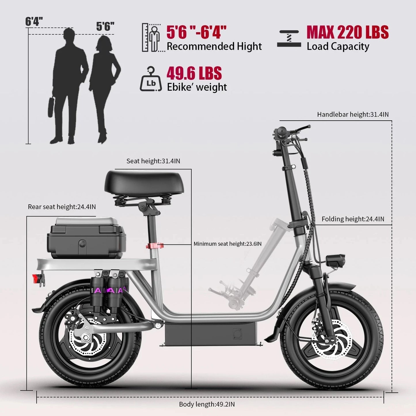 UPlee GQ8 Electric Bike For Adults, Folding Electric Bike, 250W Peak Motor, Scooter EBike With 14" Tire 48V 15AH Battery