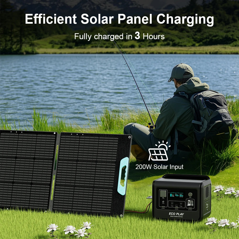 Eco Play Portable Power Supply, EP800 512Wh, LiFeP04 Battery with 800W (1600W Surge) AC Outlets for Outdoor Camping RV Home