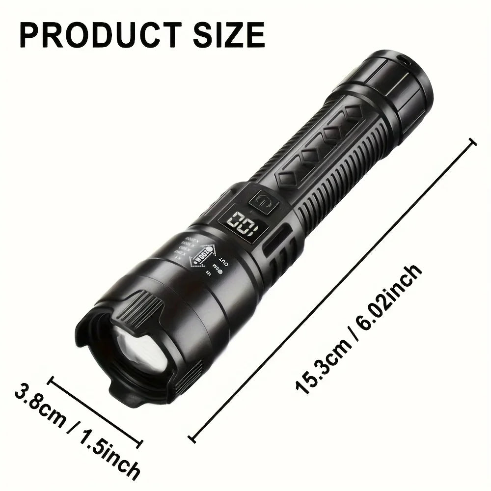 High Power 1000LM LED Flashlight Built-in Battery USB Rechargeable Strong Light Tactical Torch Outdoor Camping Hiking Lantern