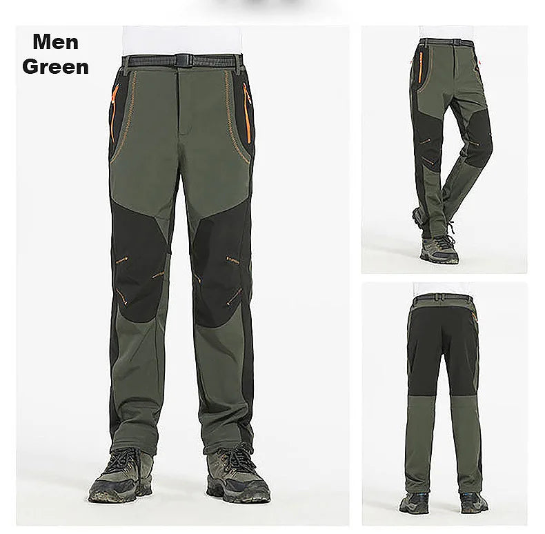 LNGXO Thick Warm Fleece Hiking Pants Men Winter Waterproof Windproof Outdoor Soft Shell Rain Trousers Trekking Camping Ski Pants