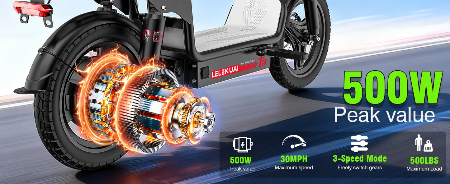 Adult Electric Bike, 500W48V15AH, 30MPH 14 inch Electric Bike, 500lbs Load-bearing with Multiple Shock Absorbers, with Basket