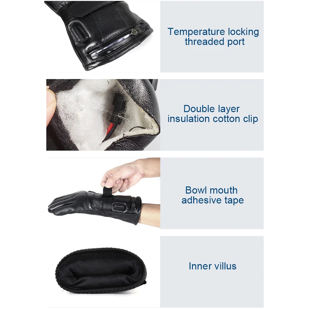 Winter Gloves Rechargeable Heating Gloves Outdoor Riding Skiing Motorcycling Gloves Thermal Touchscreen Gloves  Battery Powered