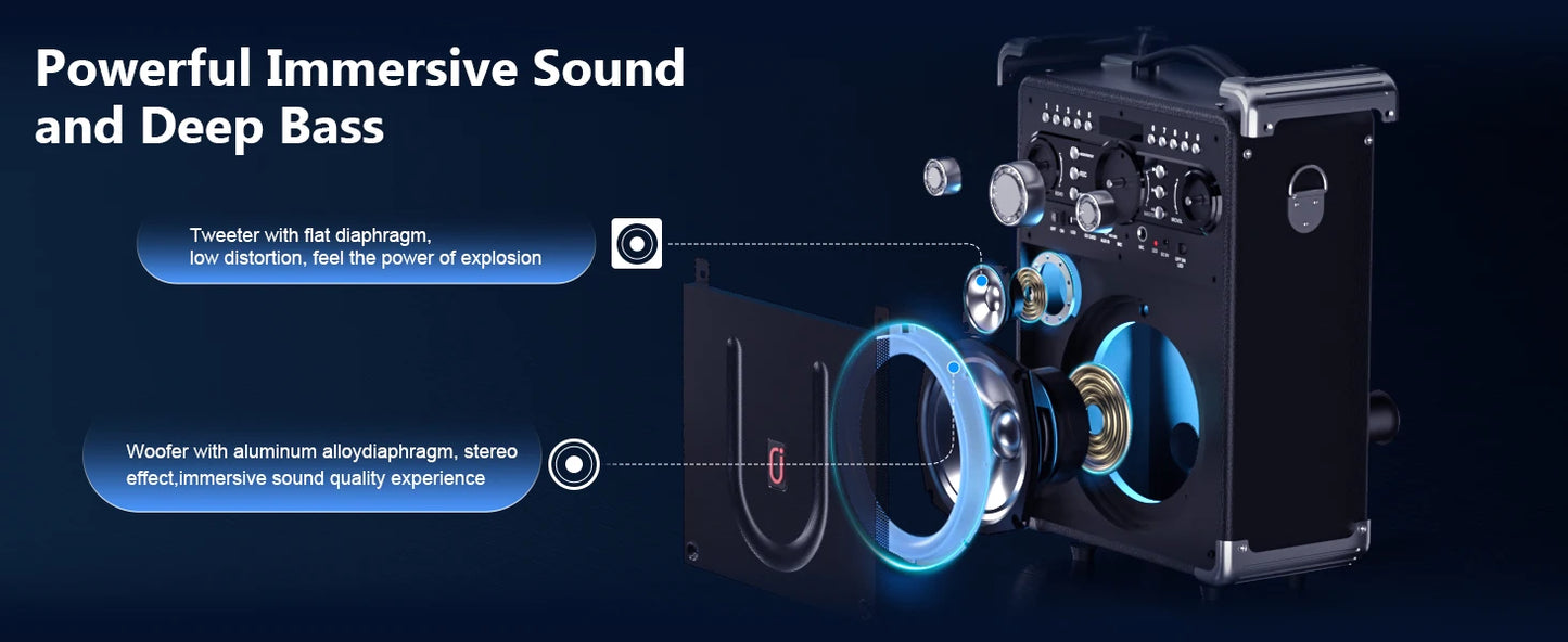 S8-T Kara Ok with 3 Microphones, Portable Bluetooth 5.3 Kara Ok Speaker, Suitable for Outdoor Activities, Parties and Parties