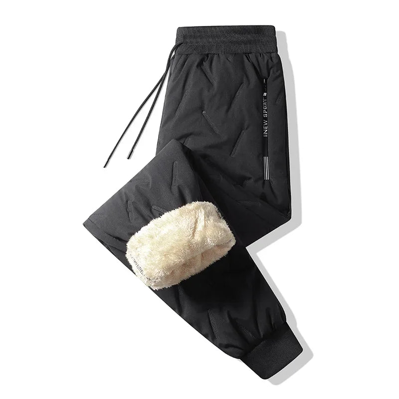 Men Plush Thick Fleece Waterproof Sweatpant Winter Windproof Casual Pants Heavyweight Pants Lambswool Warm Trousers Outerwear