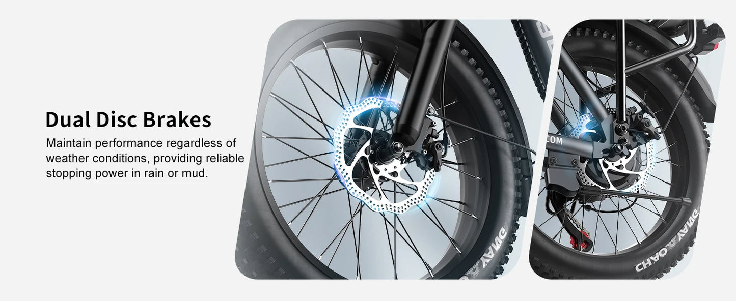 Cybervelo 1000W ebike for adults, 20A Large Removable Battery, Foldable Electric Bike, 20" Fat Tire ebike for all terrain