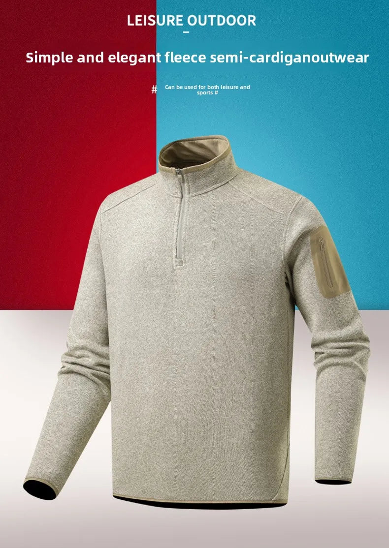 Autumn Winter Sweatshirts Men's Casual High Elastic Stand Up Collar Fleece Hoodies Outdoor Jogging Camping Windproof Warm Jacket