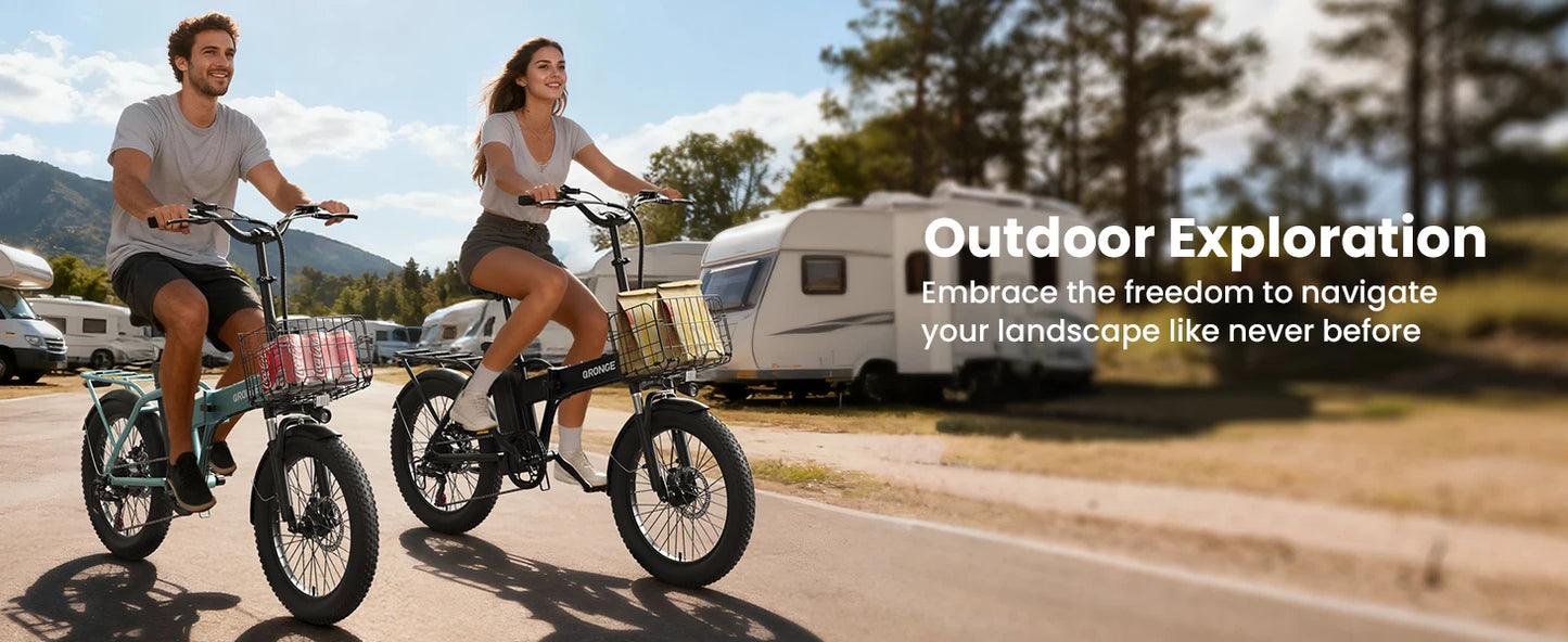 QRONGE Waterfall Folding Electric Bike 1000W Peak 48V 13.5AH Removable Battery Electric Bicycle 20" Fat Tire 28 MPH max E-Bike