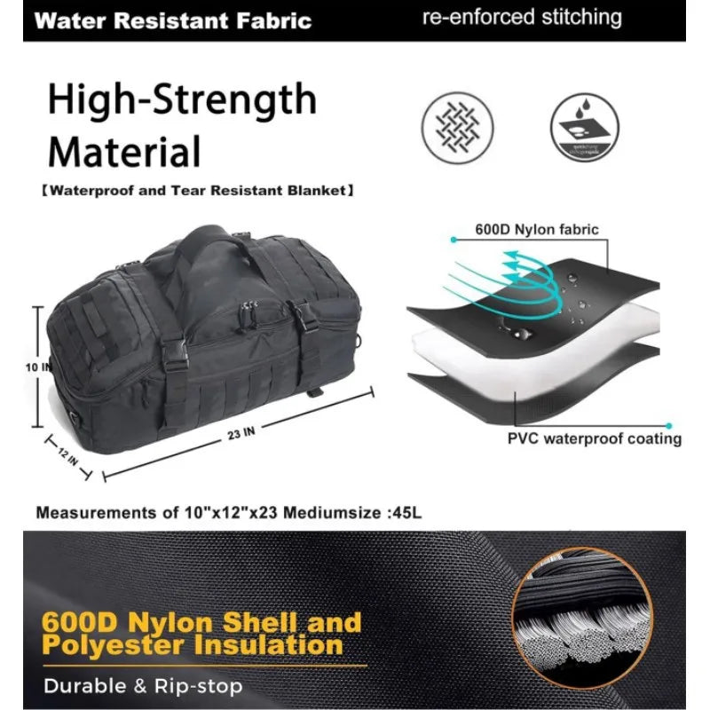 3 in 1 Outdoor Backpack Travel Waterproof Duffel Bag Men Women Sports Fitness Duffel Bag Backpack 45L Weekend Rolling Backpack