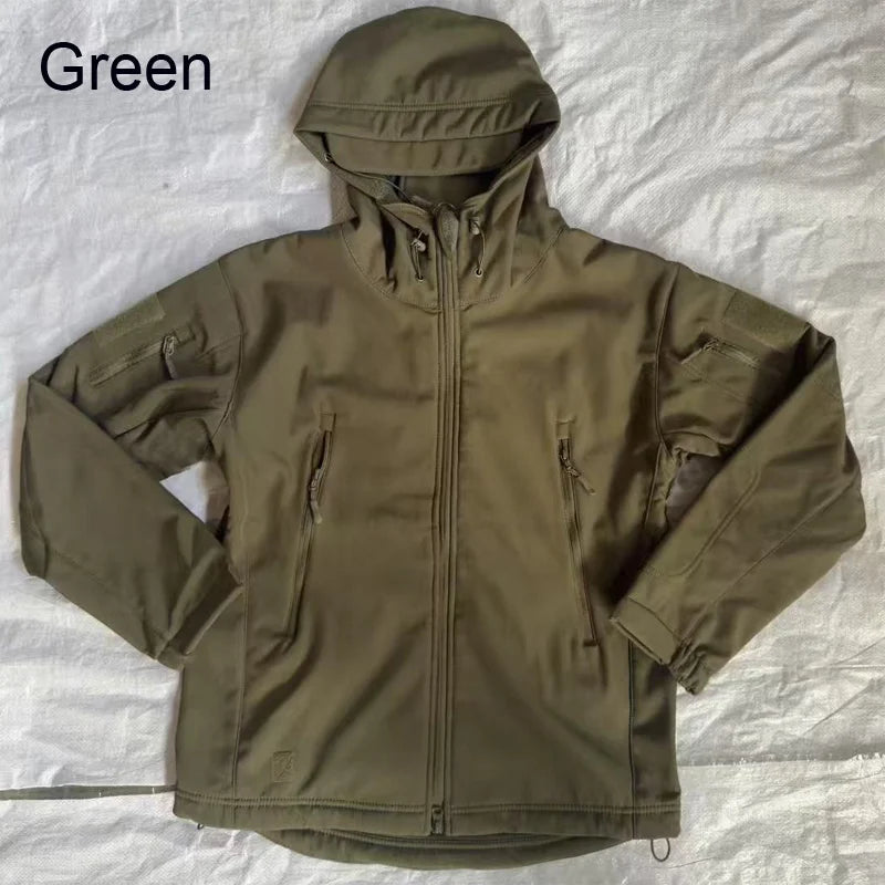 Men's Autumn Winter SoftShell Fleece Jackets Male Hood Windproof Coat Fishing Hiking Camping Climbing Skiing Warm Pants Trousers