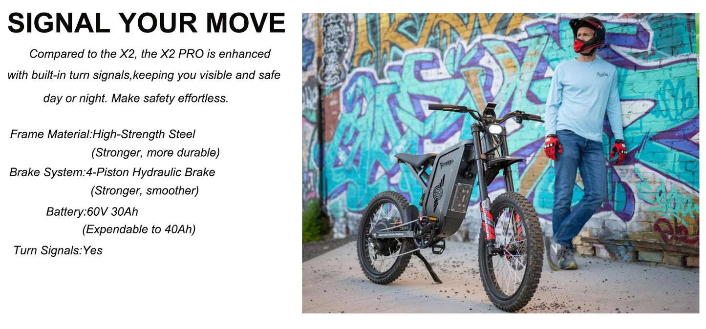 2025 Electric Dirt Bike X2 Pro Electric Motorcycle 6000W(Peak) Motor 1800wh Battery 7 Speed 50MPH Off Road Electric Bicycle