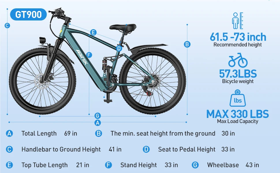Aairsk GT900 Adult E-bike 400W Motor 36V 13Ah Battery Electric Bike 26 Inch Fat Tire E-Mountain bike Off-road Electric bicycle