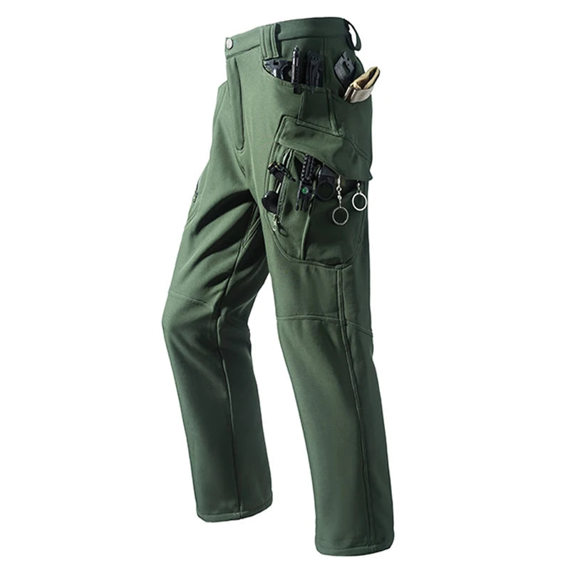 Men's Autumn Winter SoftShell Fleece Jackets Male Hood Windproof Coat Fishing Hiking Camping Climbing Skiing Warm Pants Trousers