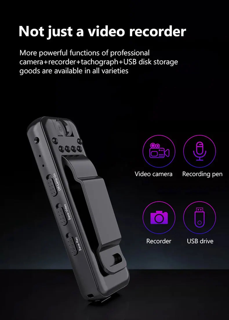 V1 1080P Mini Portable Camera with Back Clip Infrared Night Vision Camera, Suitable for Outdoor Sports and Office Security