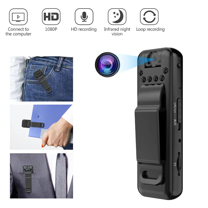 V1 1080P Mini Portable Camera with Back Clip Infrared Night Vision Camera, Suitable for Outdoor Sports and Office Security
