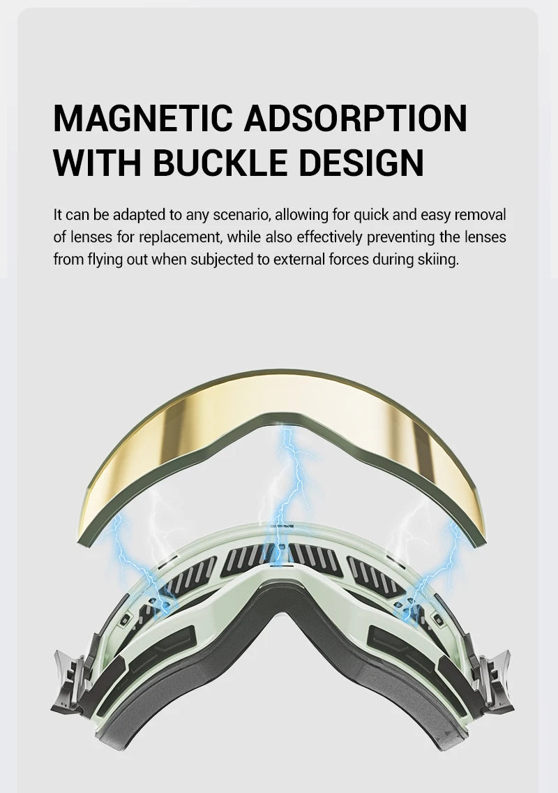 KAPVOE Outdoor Ski Snowboard Goggles for Men Women OTG Snow Goggles Anti Fog UV Protection Double Layer Magnetic Lenses