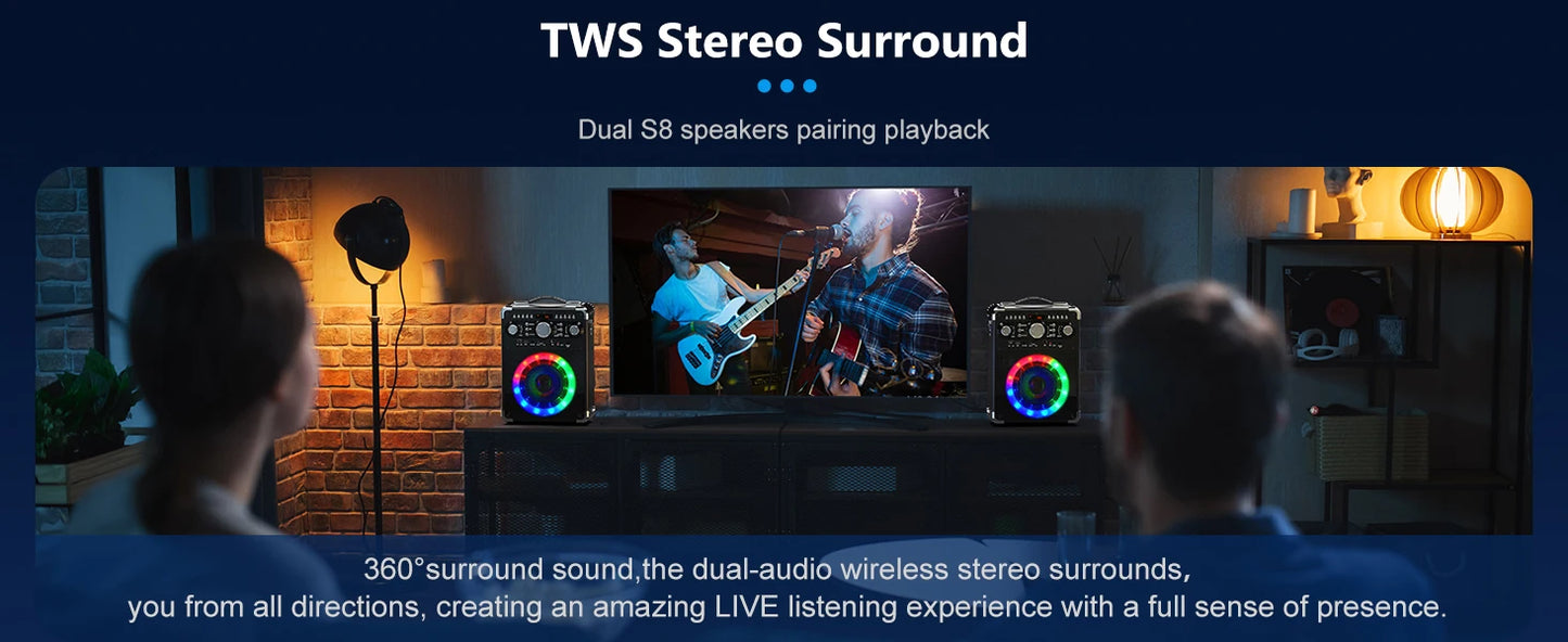 S8-T Kara Ok with 3 Microphones, Portable Bluetooth 5.3 Kara Ok Speaker, Suitable for Outdoor Activities, Parties and Parties