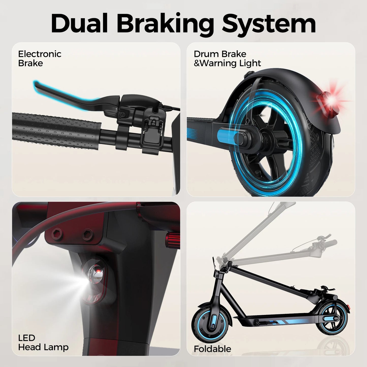 HiQiS V10 E-scooter 500WMotor 36V 10.5Ah 25MPH Speed 22mile Range Foldable E-scooter 10inch Air Tire Electric Scooter for Adults