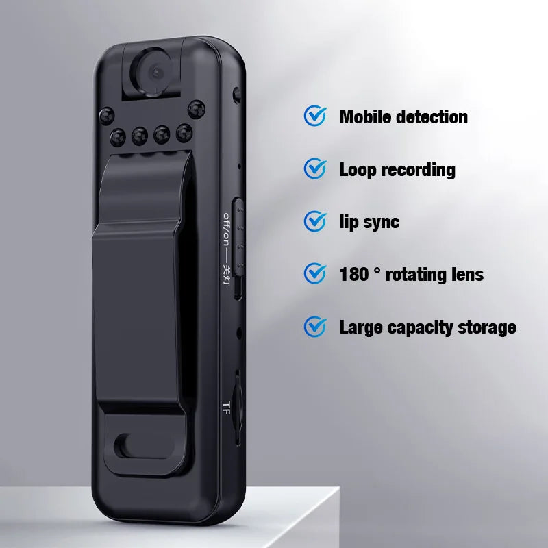 V1 1080P Mini Portable Camera with Back Clip Infrared Night Vision Camera, Suitable for Outdoor Sports and Office Security