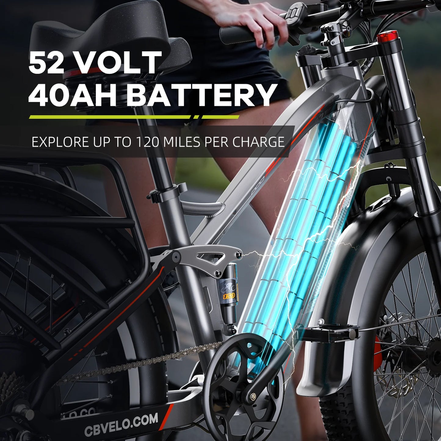 Cybervelo Strong Power Ebike, 5000w Motor Off Road Electric Bike, 100 Miles Long Range, 26"x4.0” Fat Tire, 40Ah Big Battery EK9