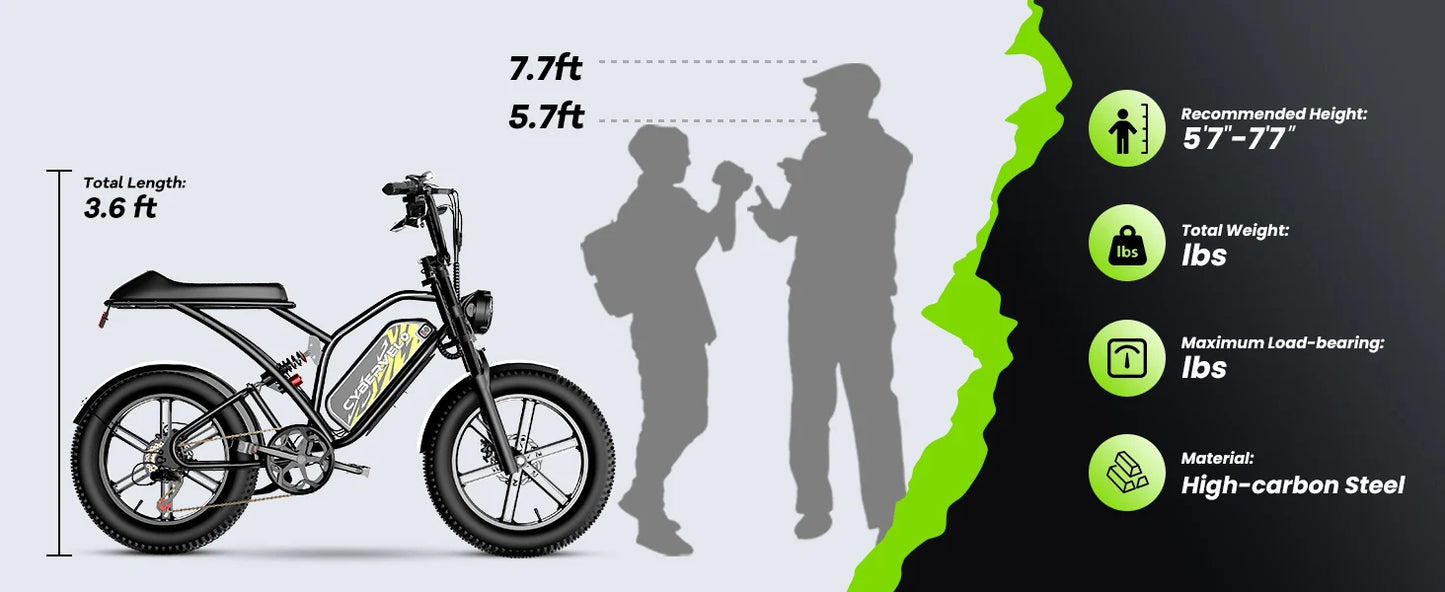 Cybervelo 1600W Peak E-bike for adults, 30+MPH Electric Dirt Bike, E-Motocycle Off-road ,Full Suspension Sonw Beach Urban EK11