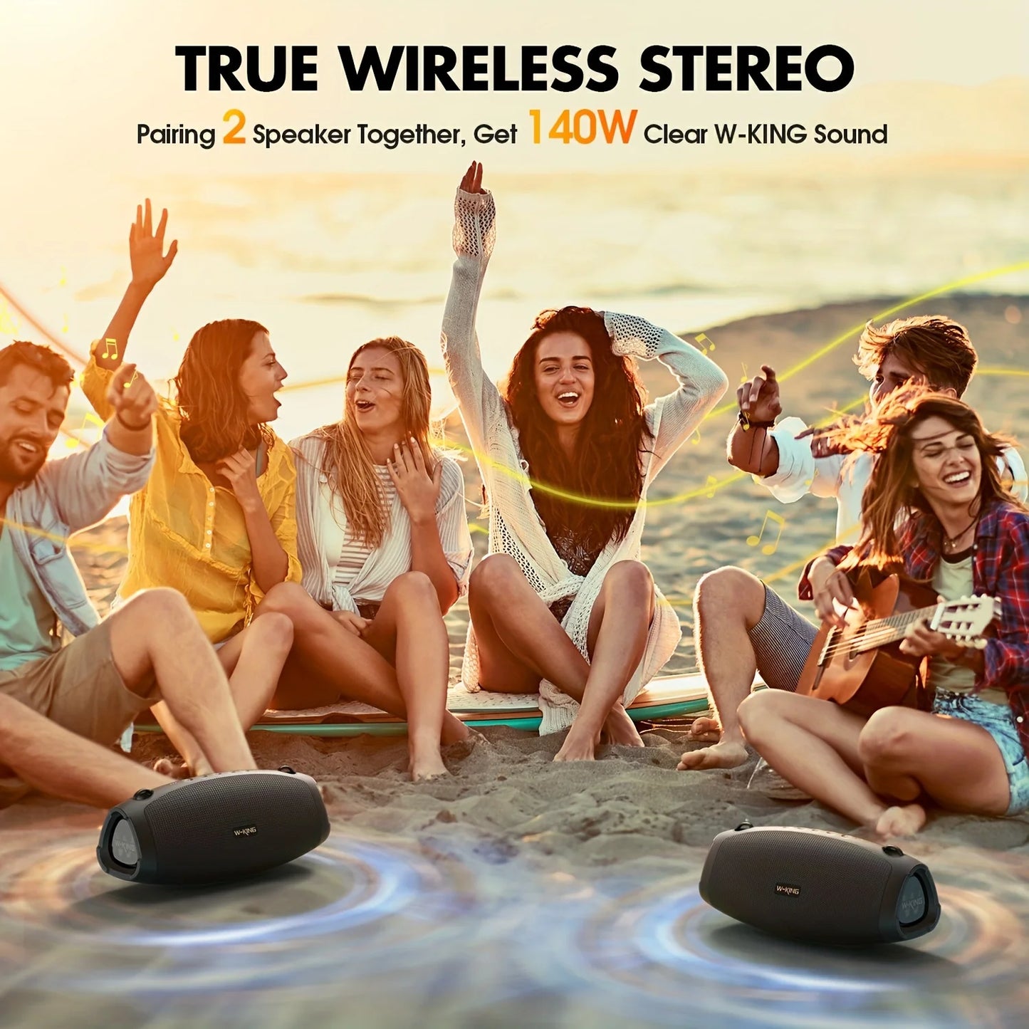 W-KING 70W Waterproof Portable Loud Bluetooth Speaker, Wireless Outdoor Boombox SubwooferTriple Passive Radiators-Deep Bass