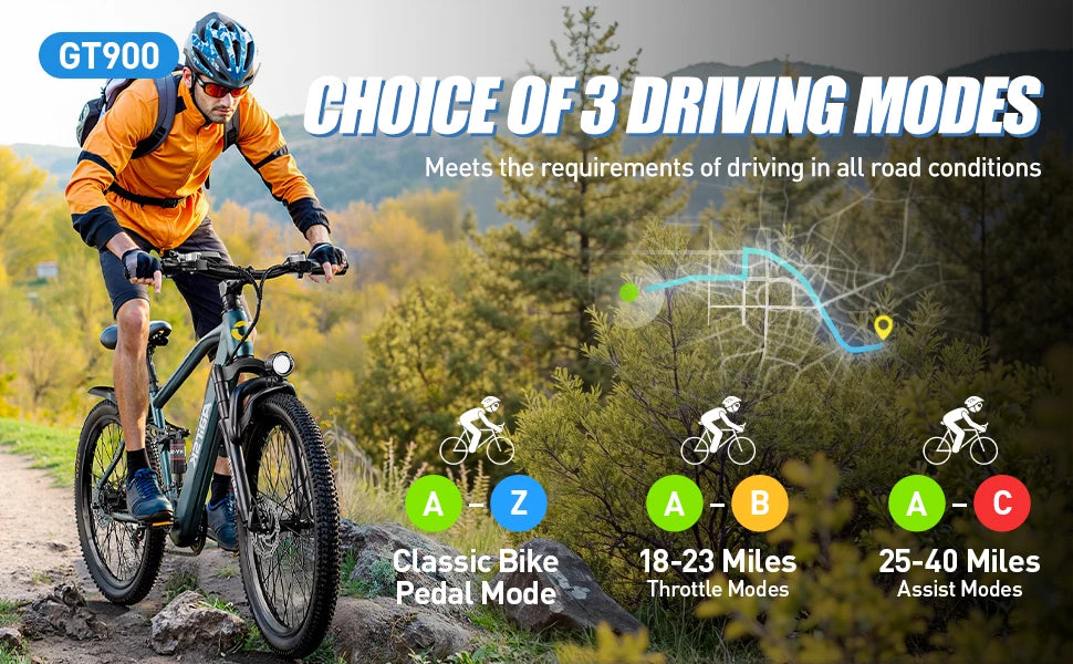 Aairsk GT900 Adult E-bike 400W Motor 36V 13Ah Battery Electric Bike 26 Inch Fat Tire E-Mountain bike Off-road Electric bicycle