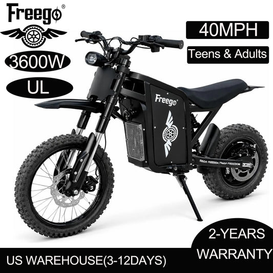 Freego X0 Mini Dirt Bike for Teens Adults 3600W Motor 40MPH Dual Hydraulic Disc Brakes All-Terrain Motorcycle Off-Road E-Bike UL