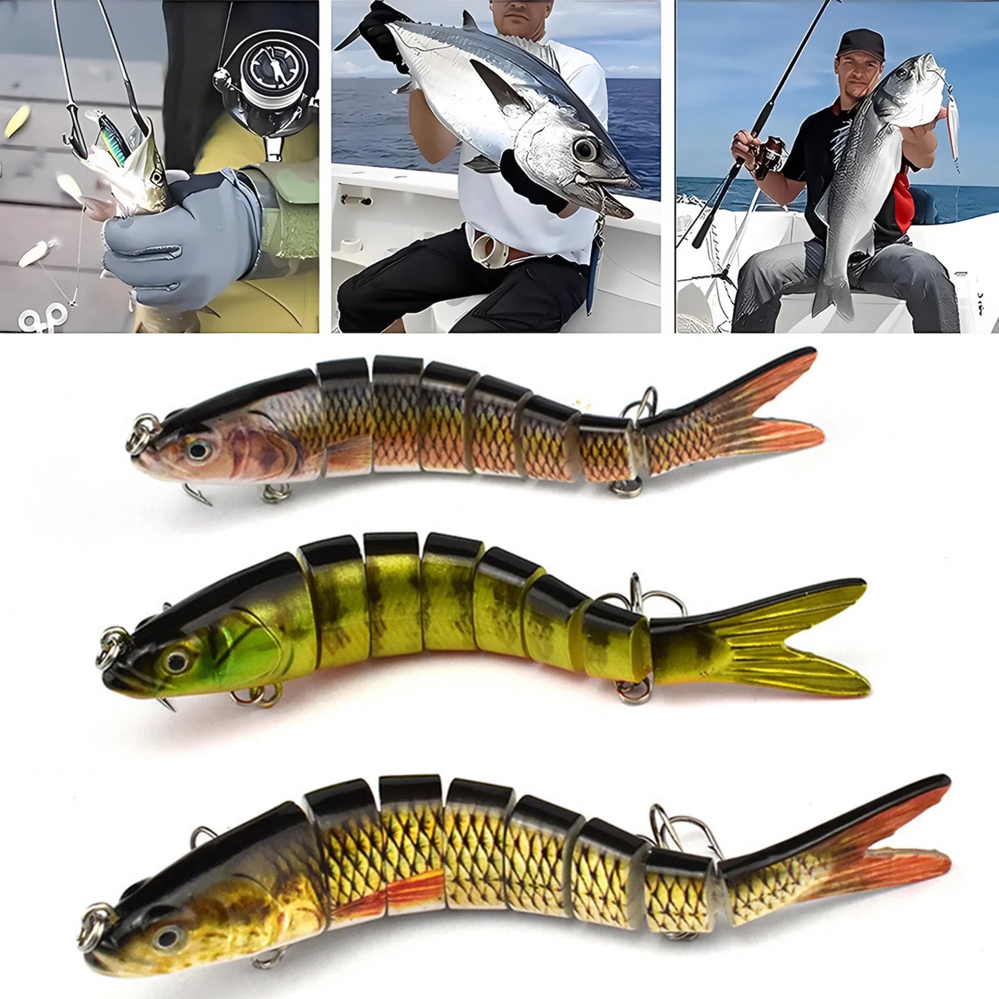 14cm 8 Section Hard Lure Bait Set 3PCS ABS Plastic Realistic Multi Joint Fishing Lure for Bass Trout Saltwater Freshwater