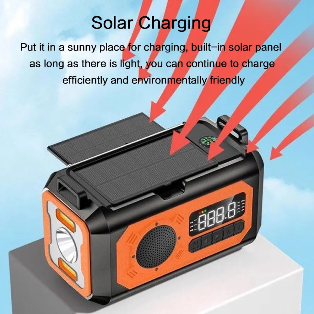 12000mAh AM/FM/NOAA Weather Radio with 2 Solar Panels Solar Hand Crank Portable Emergency Radio Reading Lamp for Outdoor Camping