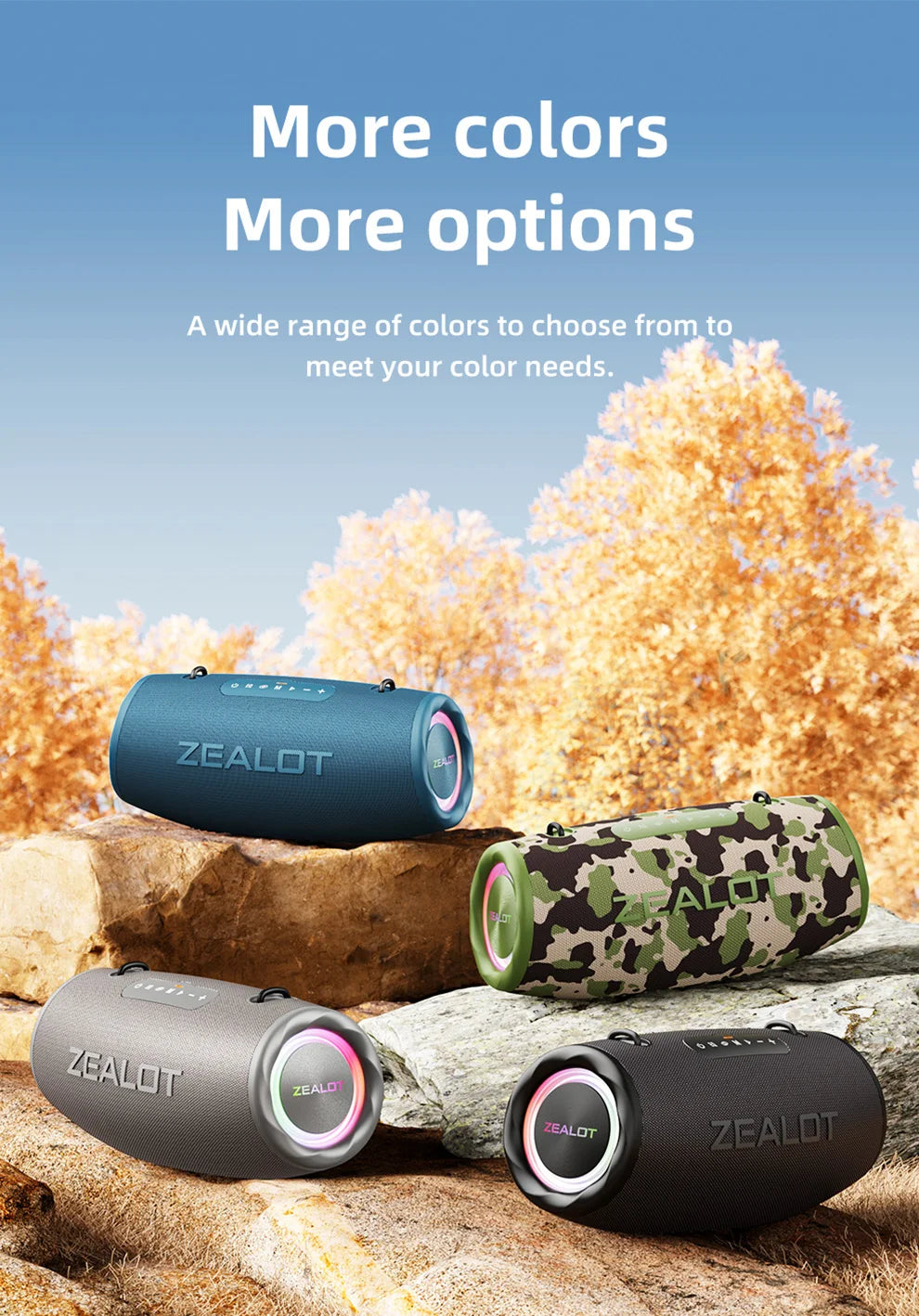 ZEALOT S87 Outdoor Portable Wireless Bluetooth Speaker 80W High Volume Subwoofer Sound Performace IPX6 Waterproof camping.