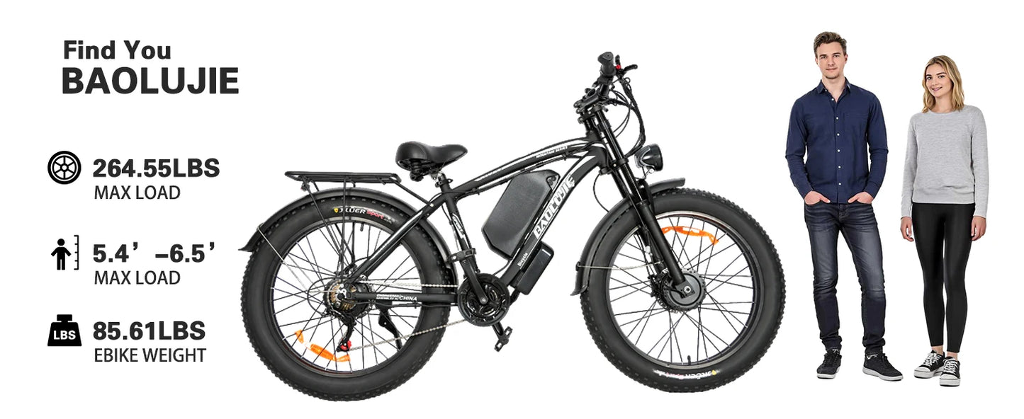BAOLUJIE Peak 3000W/5000W Dual Motor Electric Bicycle  E-Bike for Adults，Electric Motorcycle 48V/52V Battery，Max Speed 38 MPH