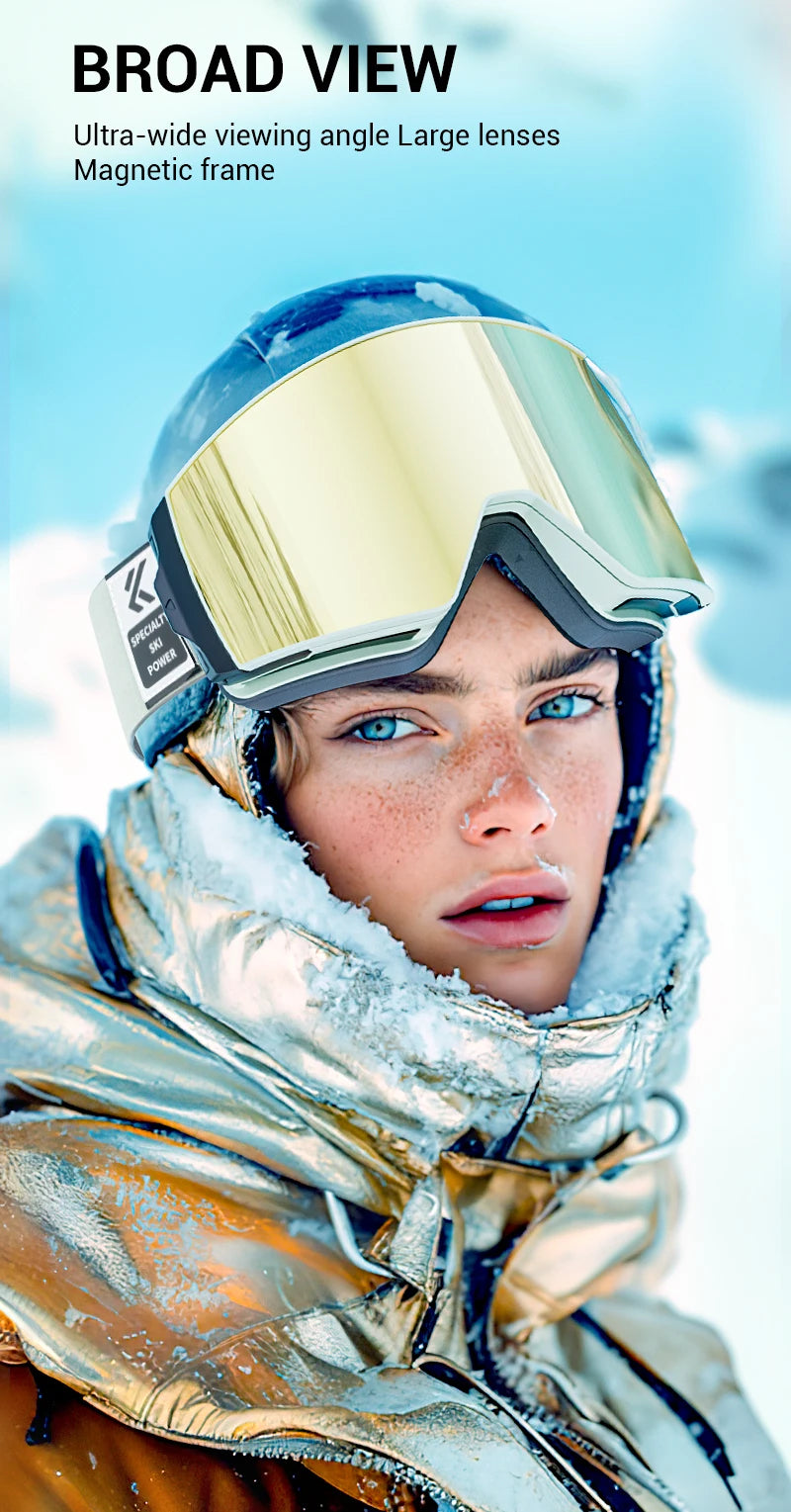 KAPVOE Outdoor Ski Snowboard Goggles for Men Women OTG Snow Goggles Anti Fog UV Protection Double Layer Magnetic Lenses