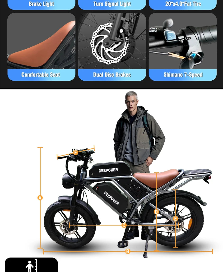 Deepower S8 Electric Bicycle Dual drive 3500W Dual Motor Electric Bike 48V 60AH Removable Battery 20 Inch Fat Tire Adult Ebike