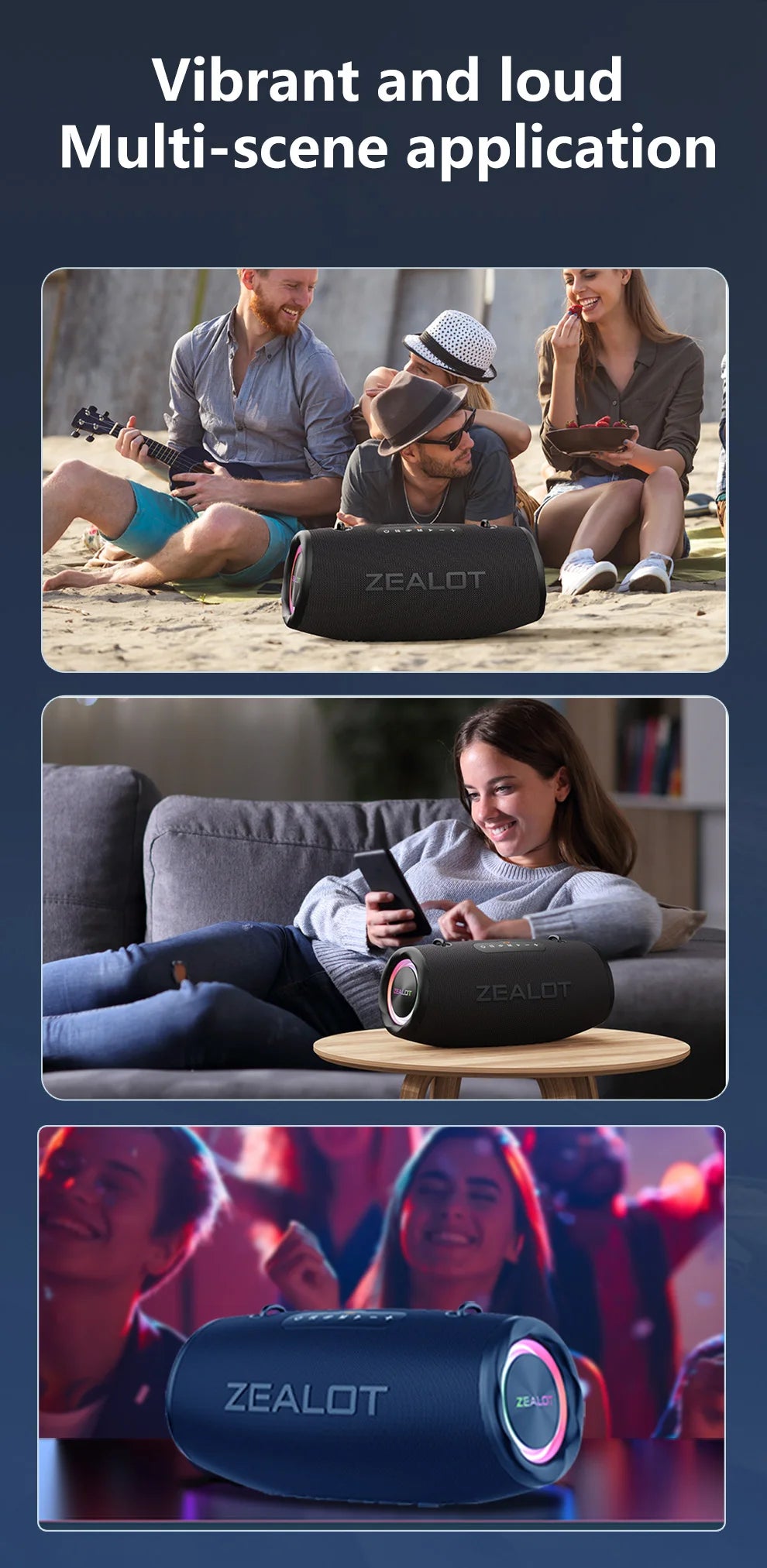 ZEALOT S87 Outdoor Portable Wireless Bluetooth Speaker 80W High Volume Subwoofer Sound Performace IPX6 Waterproof camping.