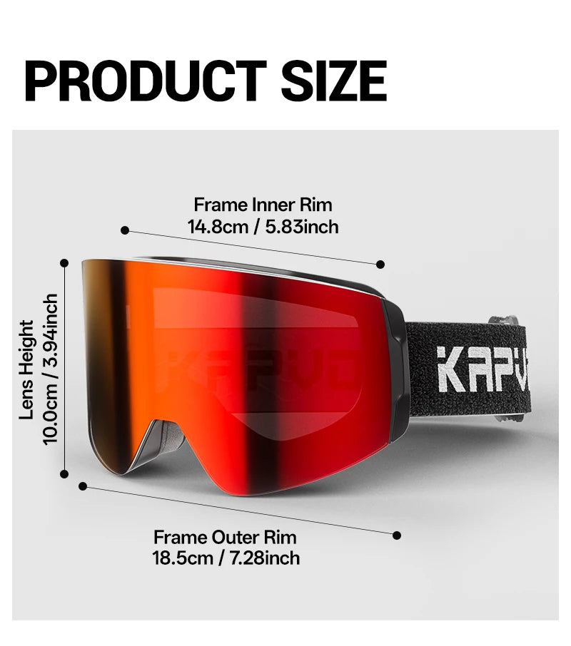 KAPVOE New Photochromic Ski Goggles Snowboard OTG Snow Glasses Magnetic Lens Men Women UV400 Double Layers Lens Anti Fog Skating