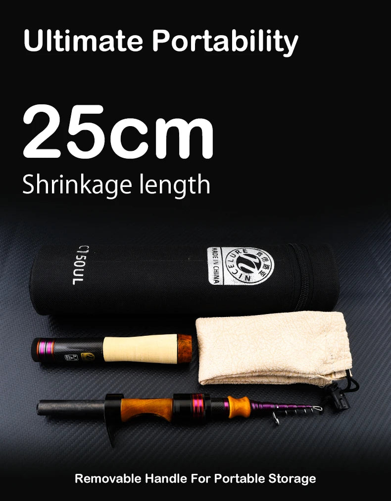 PURELURE 1.50m XUL BFS Telescopic Rod 5ft Travel Rod Trout Spinning Casting Solid Tip Carbon Fishing Rod Small Bait Perch Rod