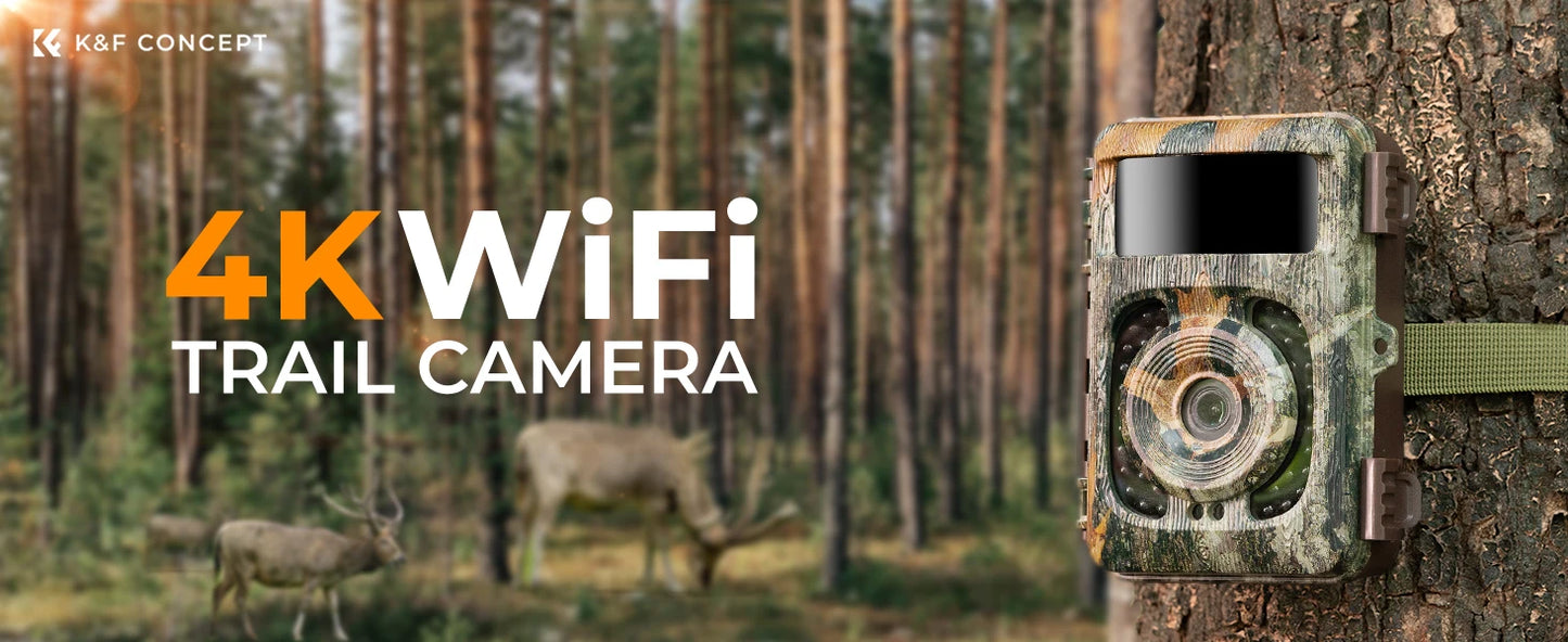 4K WiFi Trail Camera 48MP Game Camera with 0.2s Trigger 120° Detection Starlight Night Vision IP66 Waterproof Cameras For Travel