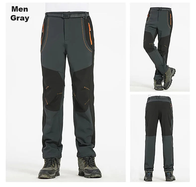 LNGXO Thick Warm Fleece Hiking Pants Men Winter Waterproof Windproof Outdoor Soft Shell Rain Trousers Trekking Camping Ski Pants