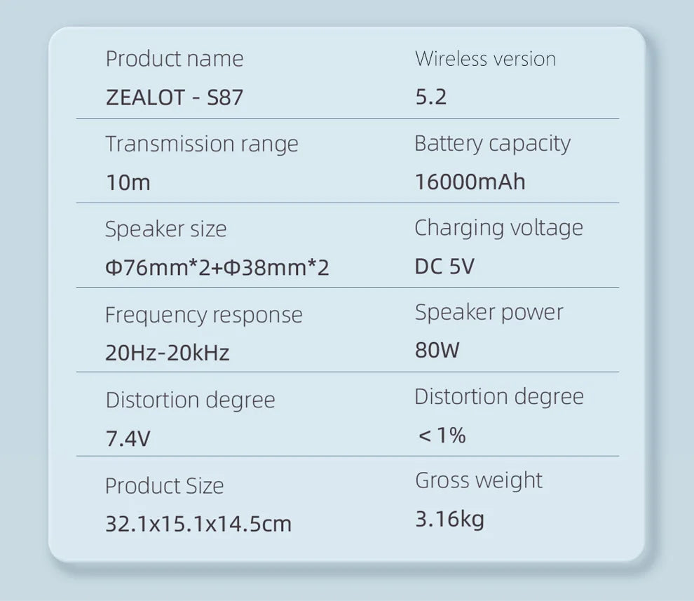 ZEALOT S87 Outdoor Portable Wireless Bluetooth Speaker 80W High Volume Subwoofer Sound Performace IPX6 Waterproof camping.