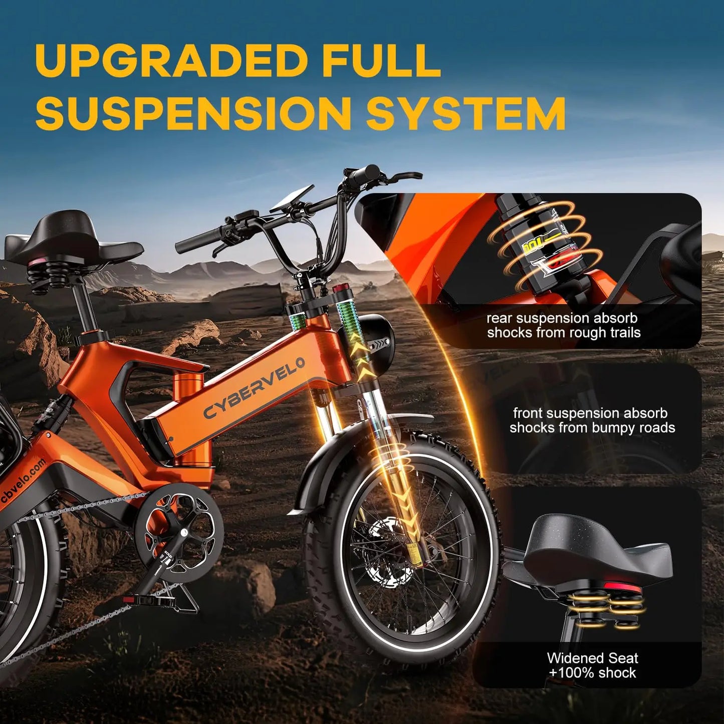 Cybervelo 2000W Peak Folding Electric Bike for Adults, 30+MPH , 48V 25Ah Removable Battery, 20" Fat Tire E-bike ,Off-road EK6