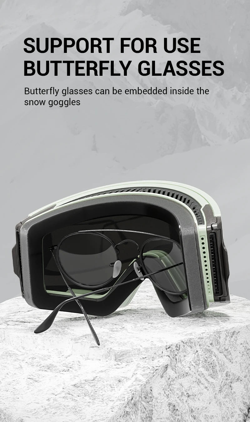 KAPVOE Outdoor Ski Snowboard Goggles for Men Women OTG Snow Goggles Anti Fog UV Protection Double Layer Magnetic Lenses