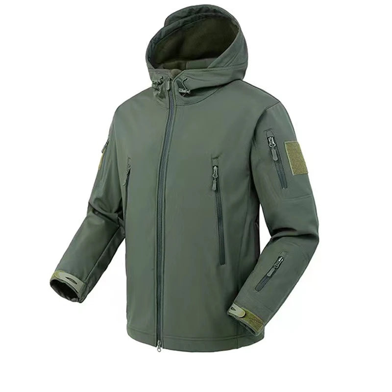 Men's Autumn Winter SoftShell Fleece Jackets Male Hood Windproof Coat Fishing Hiking Camping Climbing Skiing Warm Pants Trousers