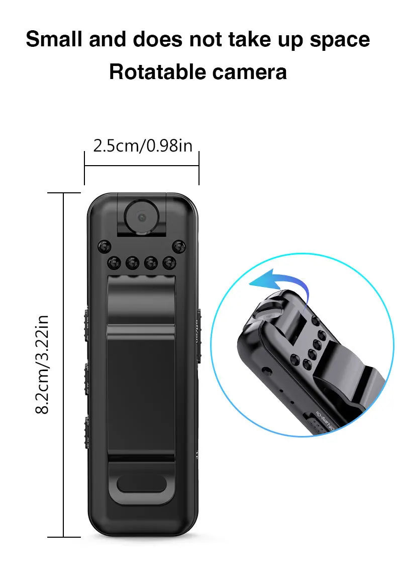 V1 1080P Mini Portable Camera with Back Clip Infrared Night Vision Camera, Suitable for Outdoor Sports and Office Security