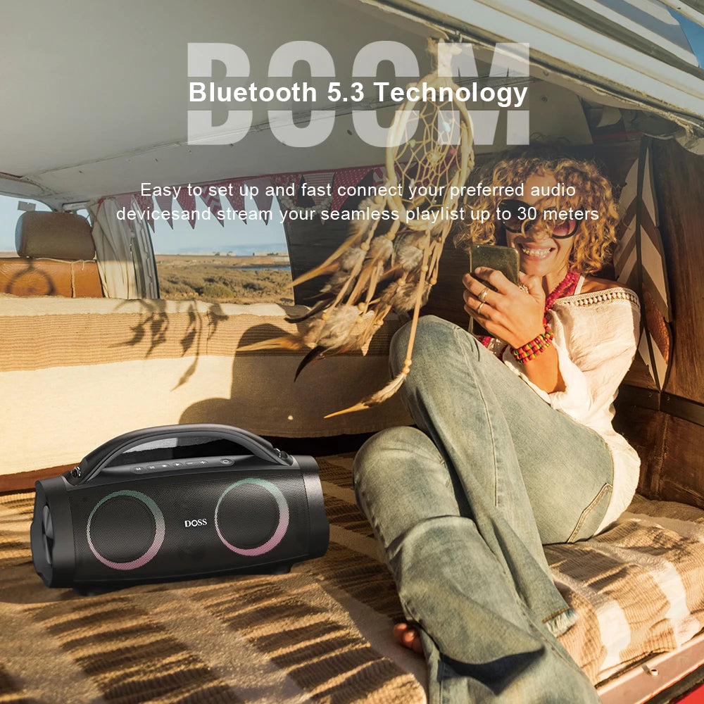DOSS Portable Bluetooth Speaker Powerful 100W Stereo Sound Bass Subwoofer Sound Box TWS IPX6 Waterproof Outdoor Wireless Speaker