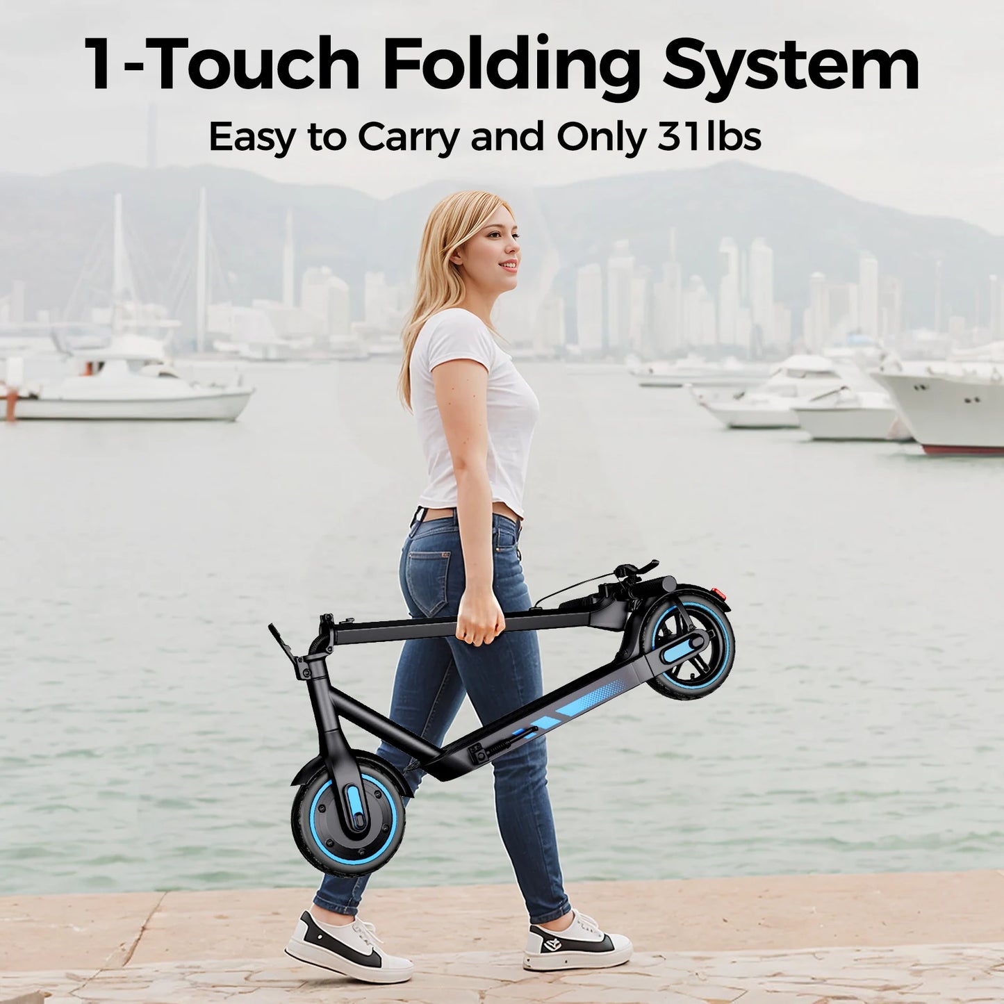 HiQiS V10 E-scooter 500WMotor 36V 10.5Ah 25MPH Speed 22mile Range Foldable E-scooter 10inch Air Tire Electric Scooter for Adults