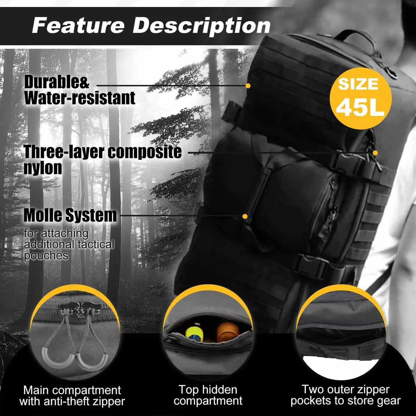 3 in 1 Outdoor Backpack Travel Waterproof Duffel Bag Men Women Sports Fitness Duffel Bag Backpack 45L Weekend Rolling Backpack